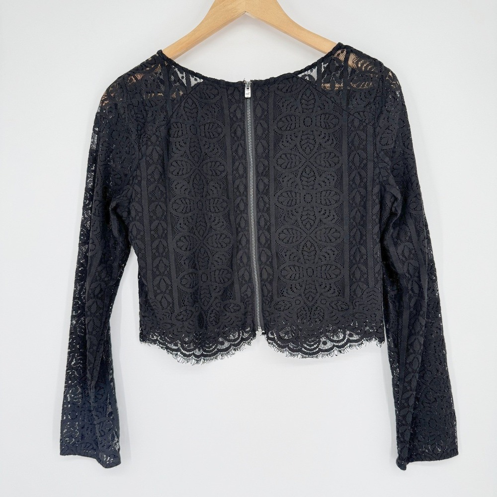 Hollister Lace Crop Top Sz M Black Long Sleeve Coquette Whimsigoth Y2K Going Out - Picture 4 of 9
